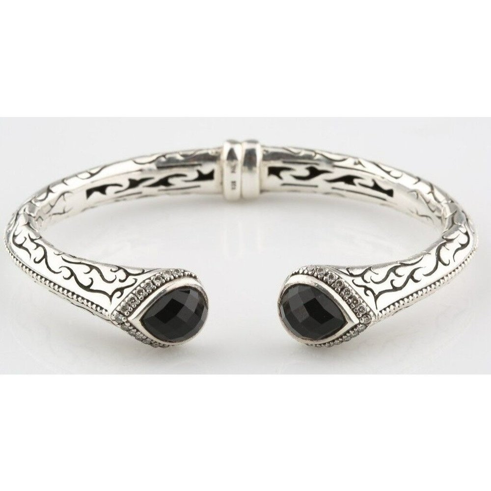 Scott Kay Jewelry 925 Etch Sterling Silver and Diamond-Framed Onyx Cuff Bracelet